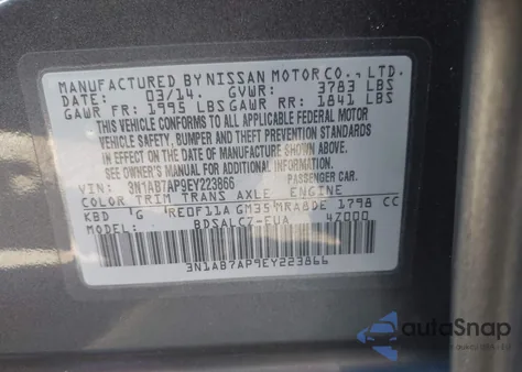 2014 Nissan Sentra S z USA, uszkodzony, nr VIN 3N1AB7AP9EY223866